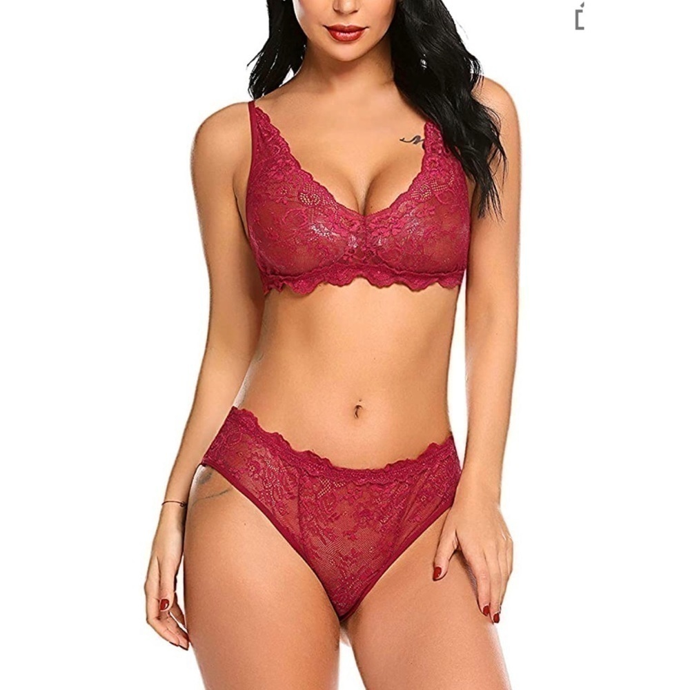 𝅺RED lace two piece lingerie set